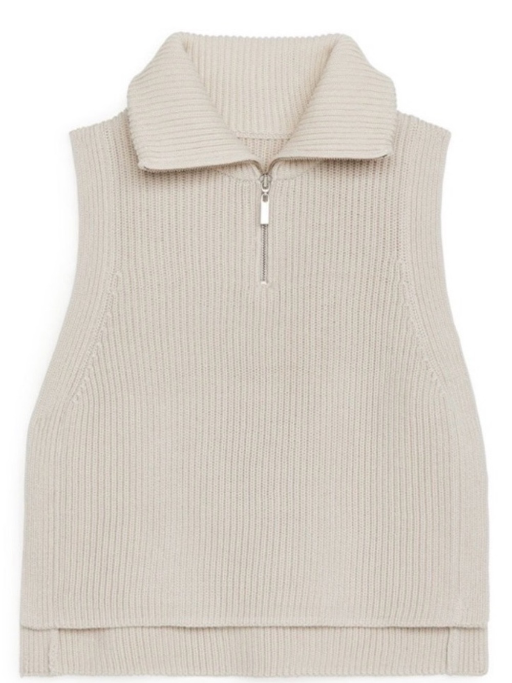 Arket Cream Ribbed Sleeveless Half-Zip Sweater Vest One Size Wool & Cotton